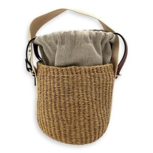 Woody Beige Bucket Bag in Raffia, Gold hardware