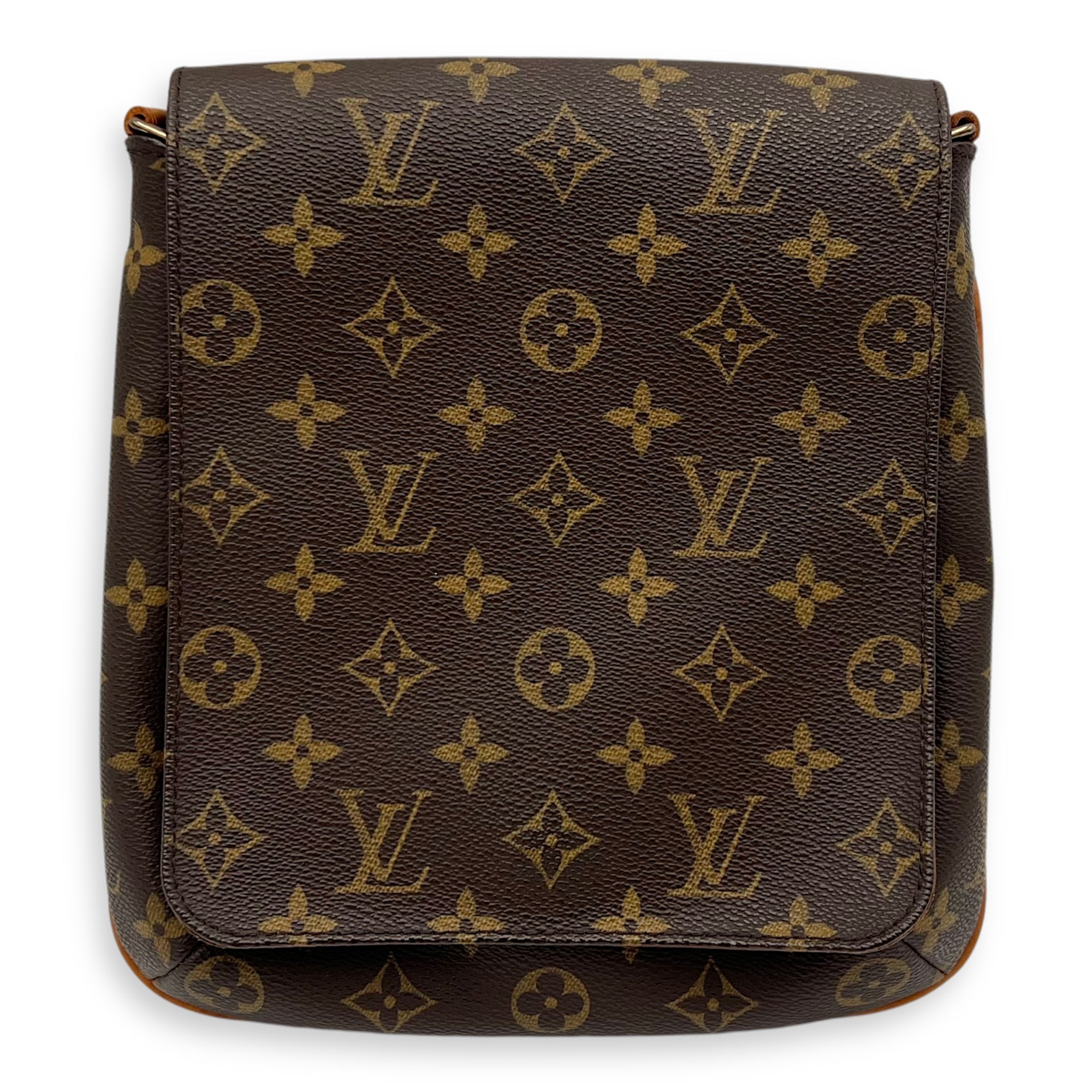 Musette Salsa Crossbody Bag Brown in Monogram Coated Canvas, Gold hardware