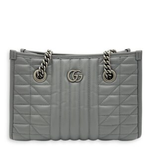 GG Marmont Tote Bag Grey in Calfskin, Ruthenium hardware