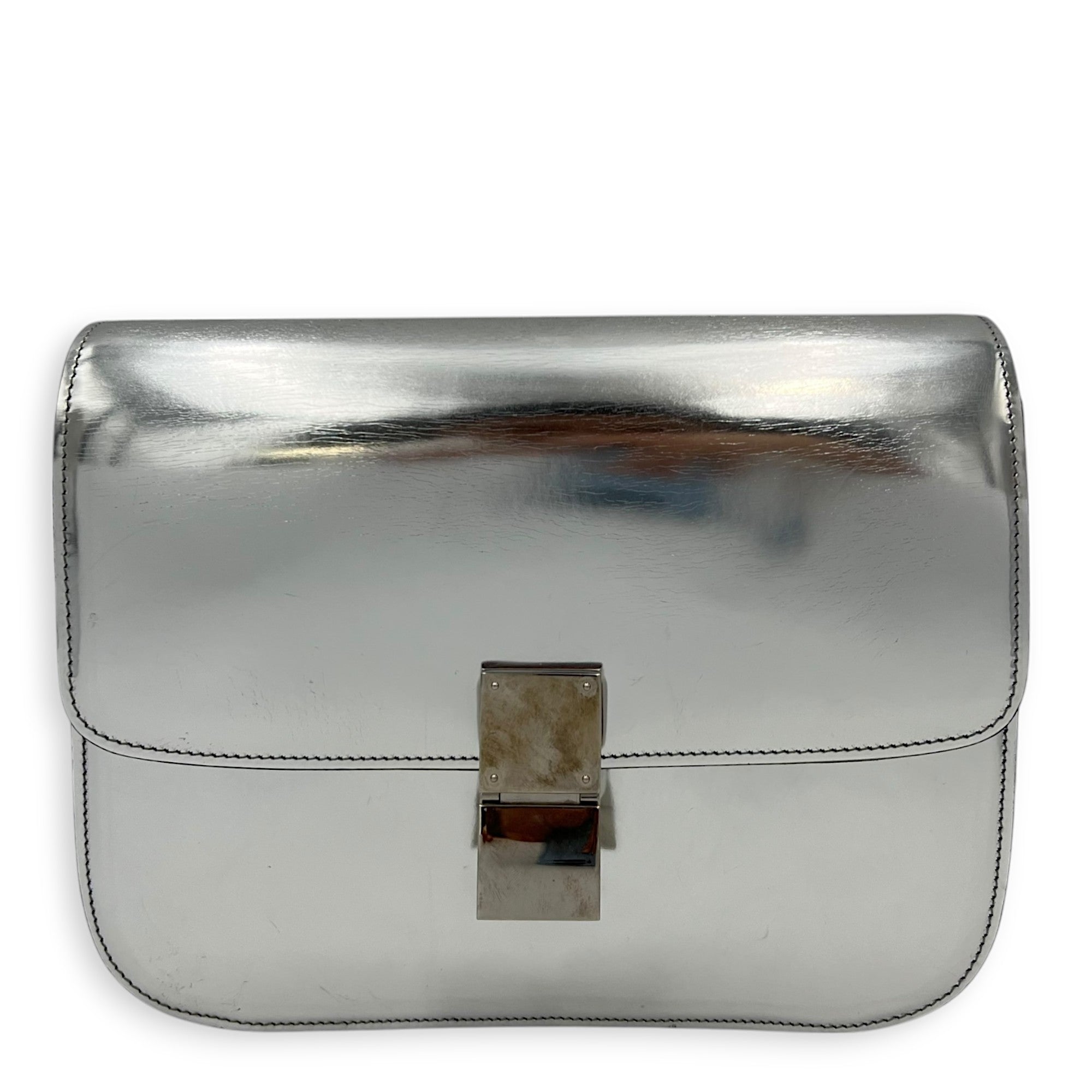 Box Medium Silver Shoulder Bag in Calfskin, Silver hardware