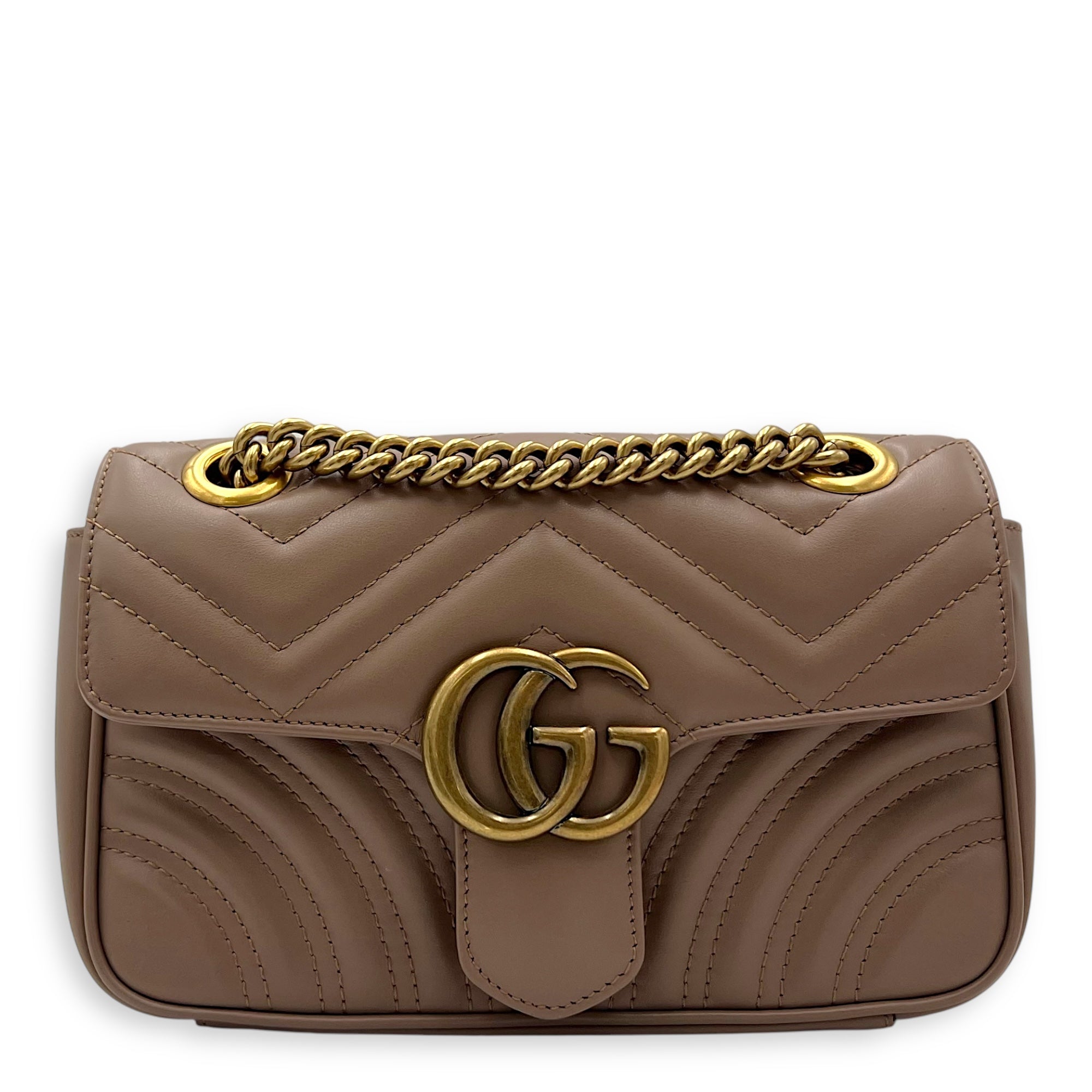 GG Marmont Mini Shoulder bag in Calfskin, Gold Hardware