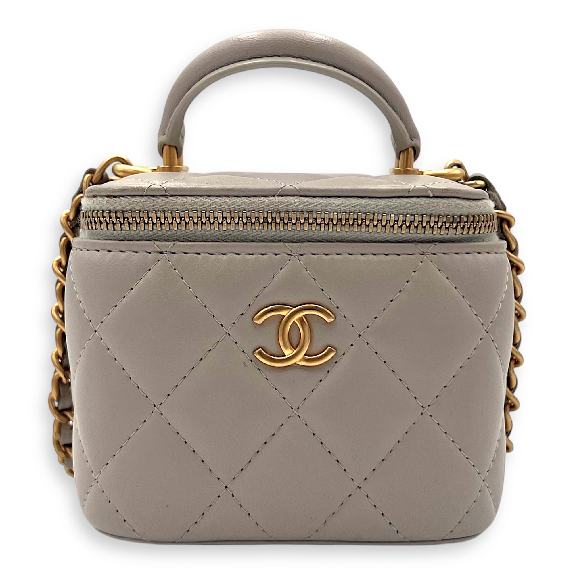 Classic Vanity Bag Mini Grey in Lambskin , Gold Hardware