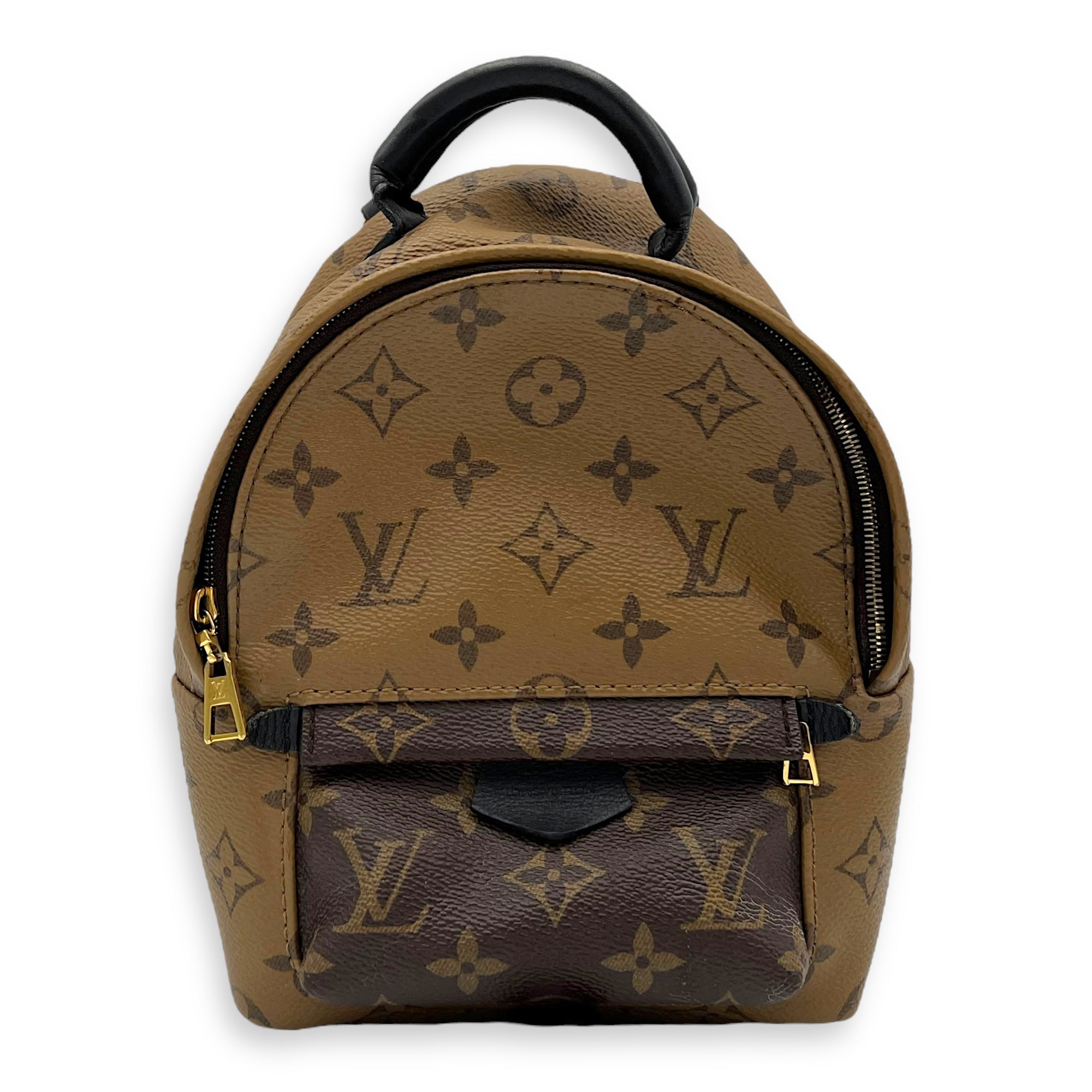 Palm Springs Mini Brown Backpack in Monogram Coated Canvas, Gold hardware