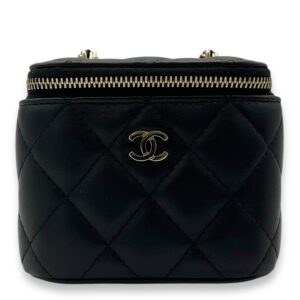Vanity Mini Black Crossbody Bag in Lambskin, Gold hardware