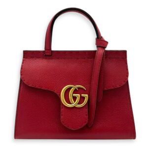 GG Marmont Top Handle Bag Red in Calfskin, Gold hardware