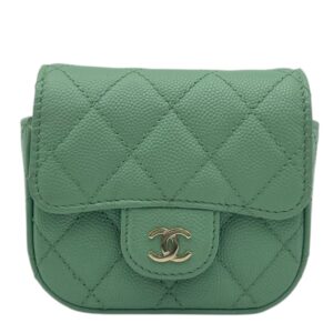 CC Green Card Wallet Crossbody in Caviar Leather, Gold hardware