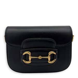 Horsebit 1955 Black Wallet On Chain in Calfskin, Gold hardware