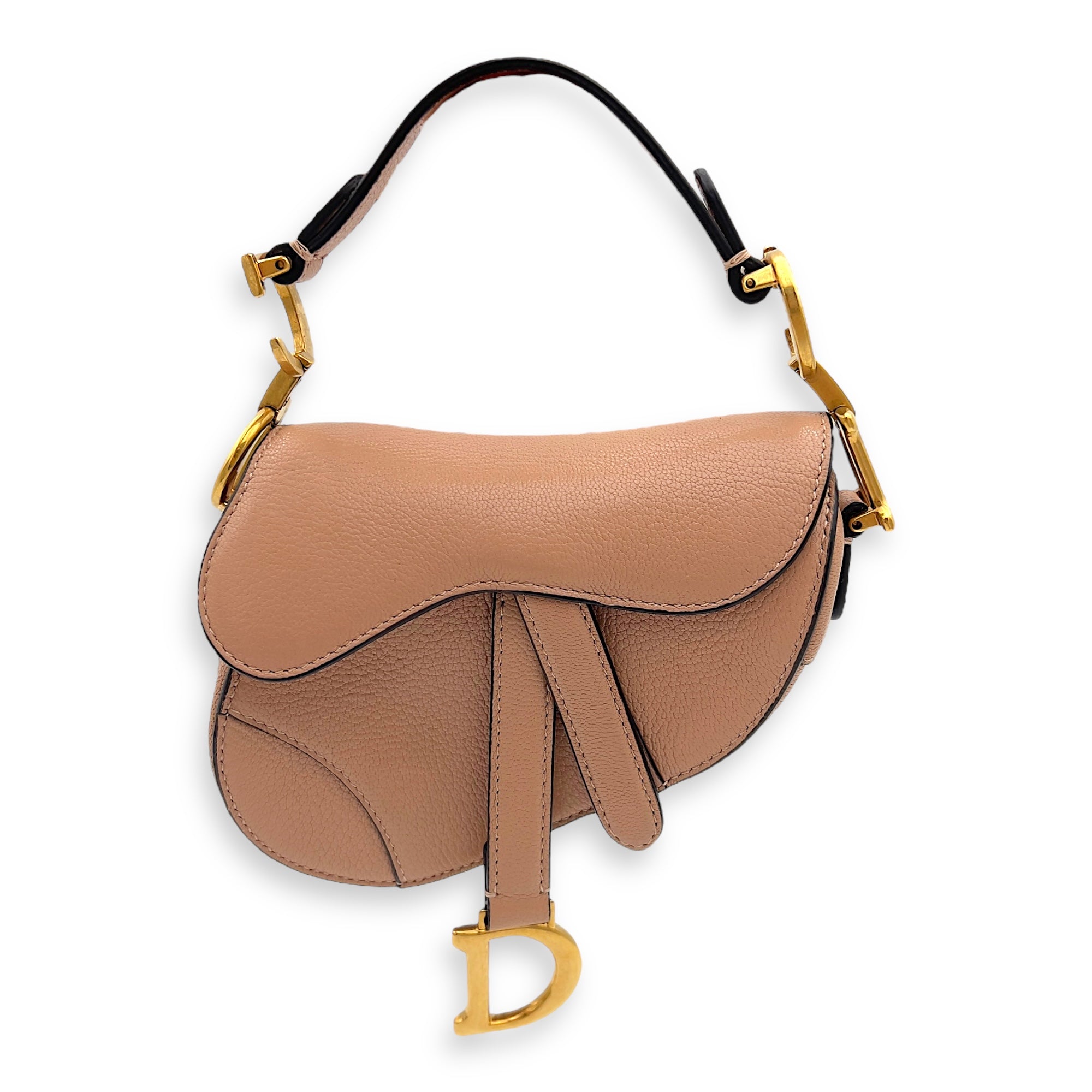 Saddle Top Handle Bag Micro Beige in Calfskin, Gold hardware