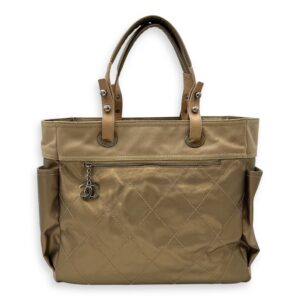 Paris Biarritz Tote Bag Large Brown in Coated Canvas, Silver hardware