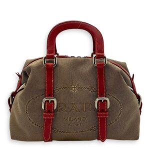 Logo Top Handle Bag Brown in Canvas, Silver hardware
