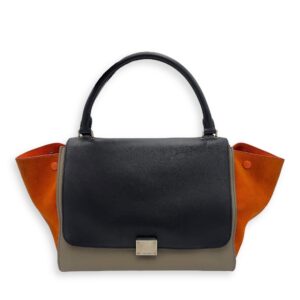 Trapeze Top Handle Bag Medium Black in Calfskin, Silver hardware