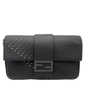 Baguette Crossbody Bag Small Grey in Calfskin, Silver hardware