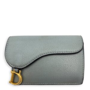 Saddle Blue Card Holder in Calfskin, Gold hardware
