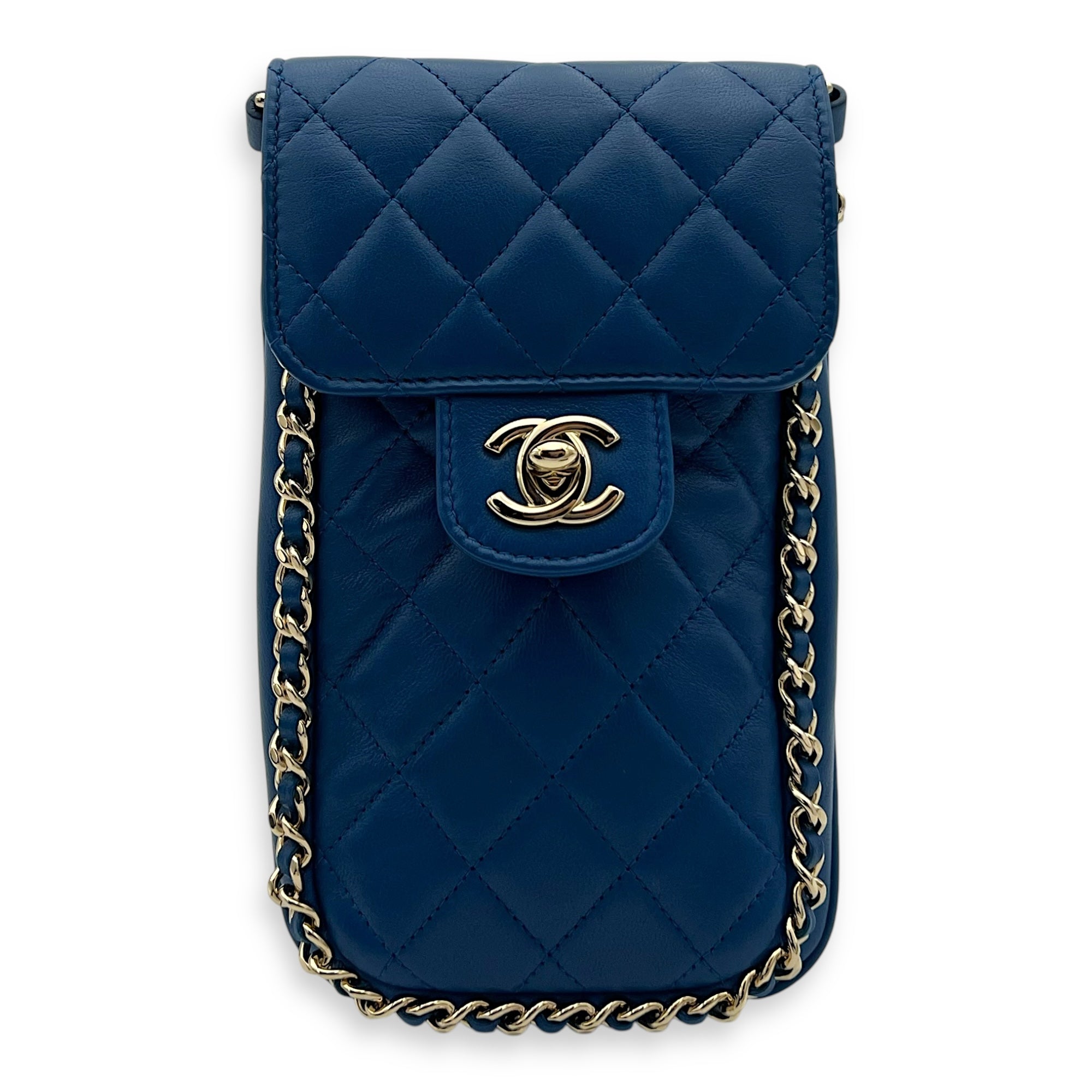 CC Pouch Blue in Lambskin, Gold hardware
