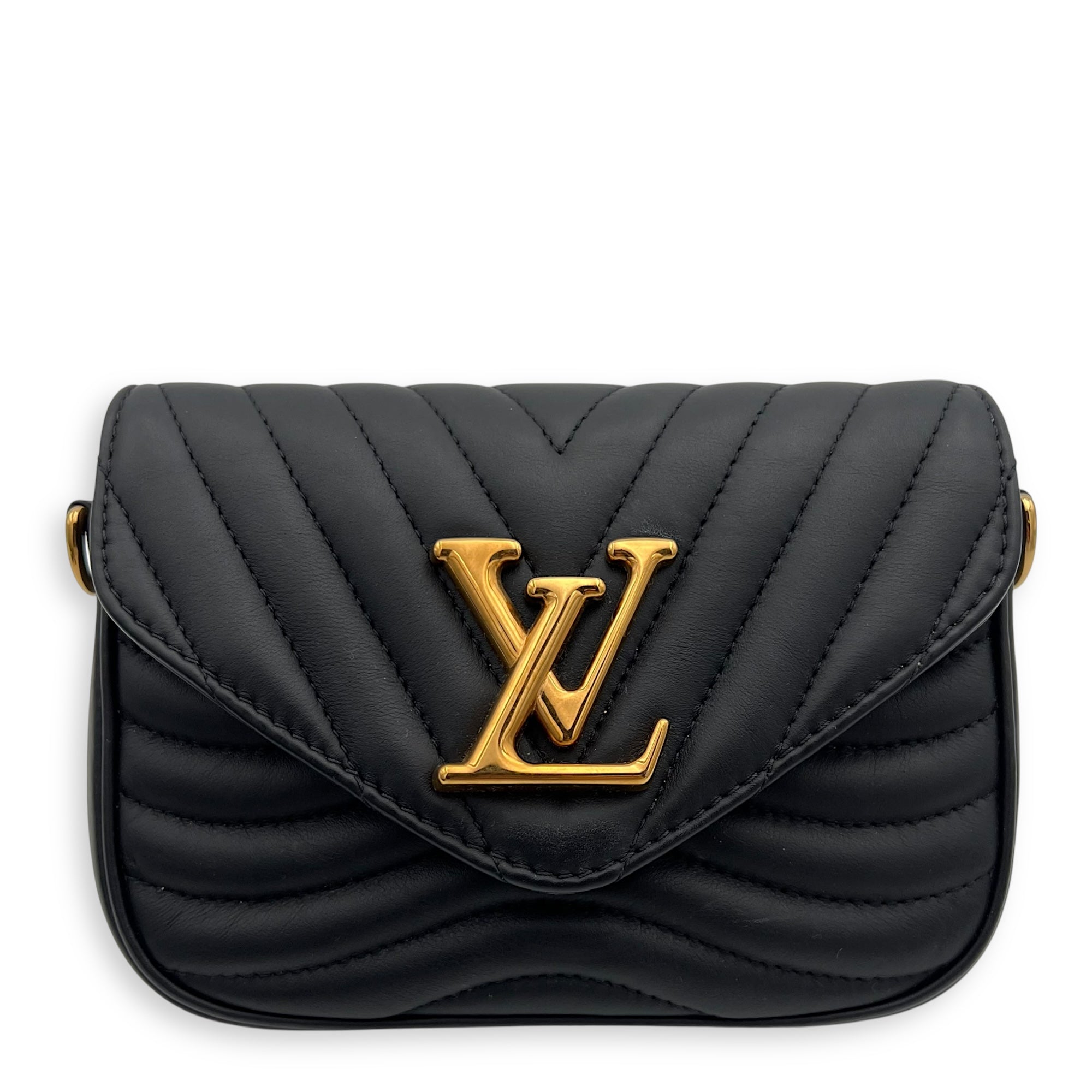 New Wave Crossbody Bag Black in Calfskin, Gold hardware