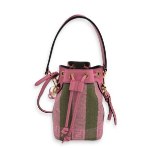 Mon Tresor Mini Pink Bucket Bag in Raffia, Gold hardware