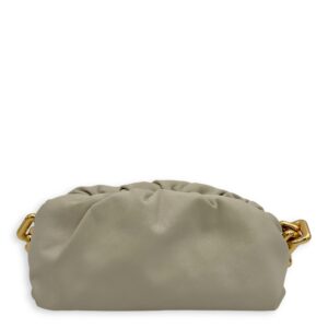 Chain Pouch Shoulder Bag Beige in Calfskin, Gold hardware