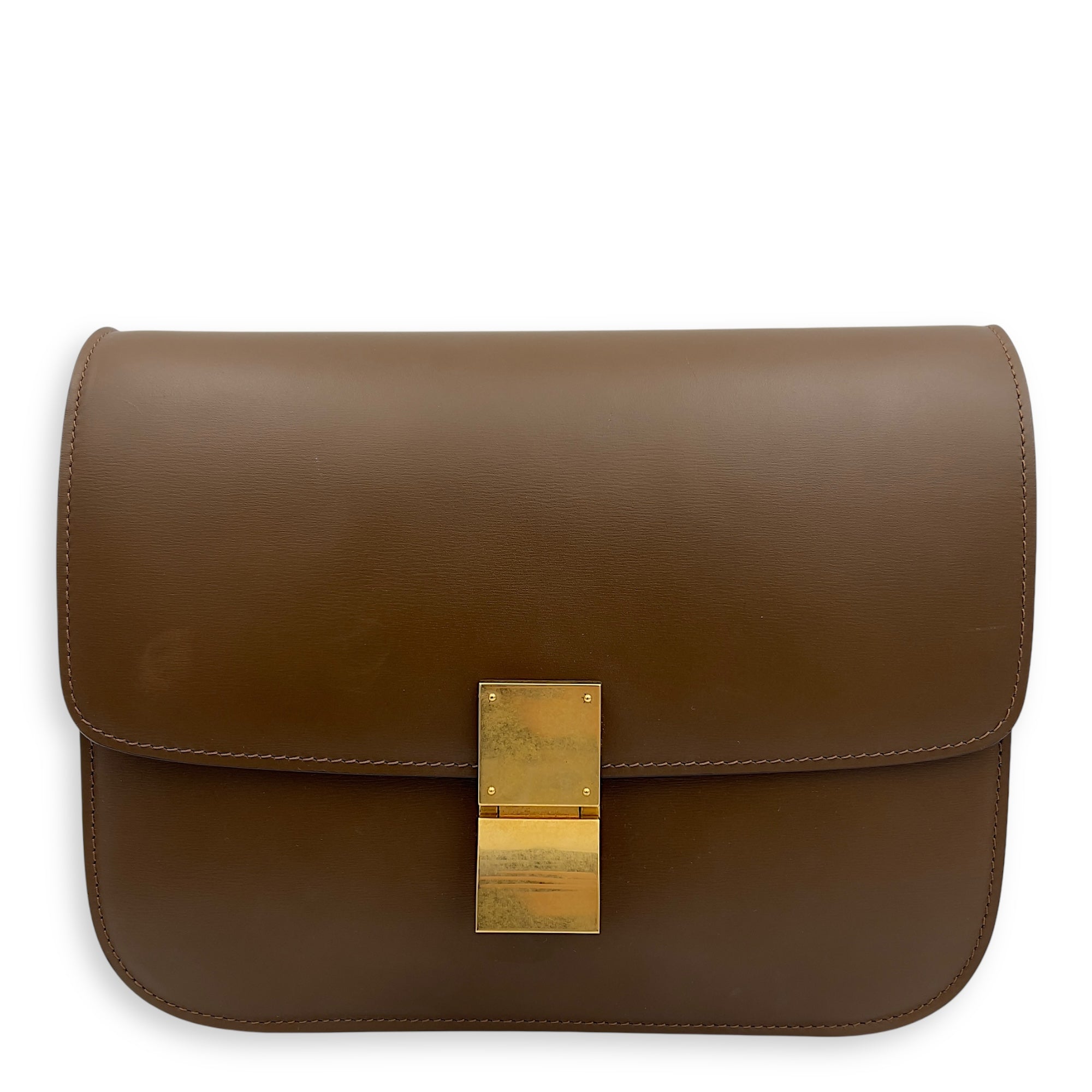 Box Crossbody Bag Beige in Calfskin, Gold hardware
