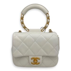 20C In The Loop CC Flap White Top Handle Bag in Lambskin, Gold hardware