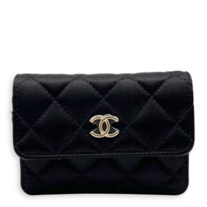 VIP Gift CC Wallet On Chain Black in Satin, Gold hardware