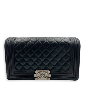 Boy Medium Black Shoulder Bag in Lambskin with Stingray Strap, Ruthenium hardware