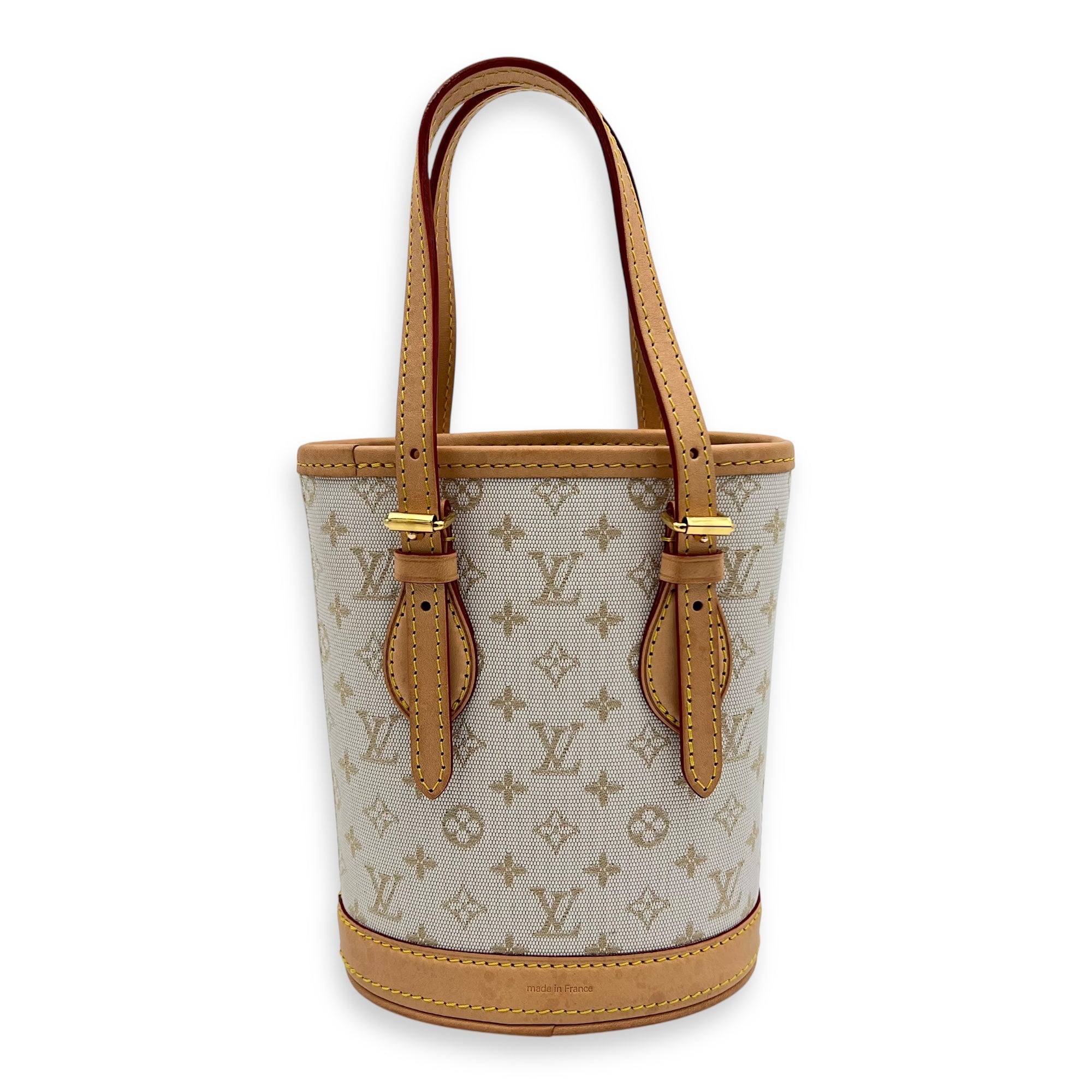 Nano White Bucket Bag in Canvas, Gold hardware