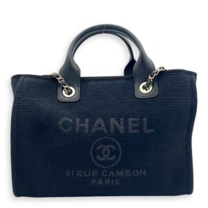 Deauville Tote Bag Black in Canvas, Gold hardware