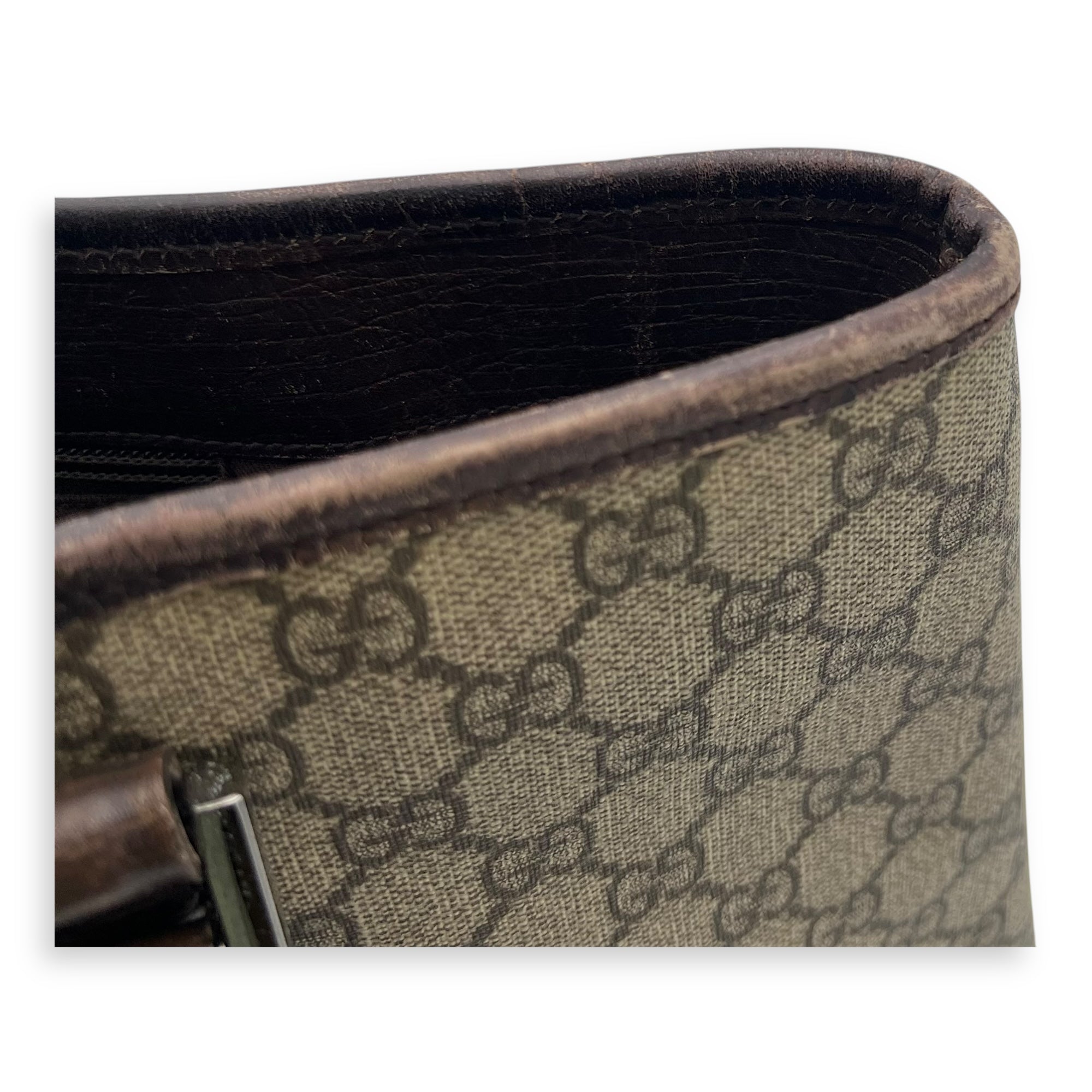 Vintage Top Handle Bag Brown in Coated Canvas, Silver hardware - Image 9