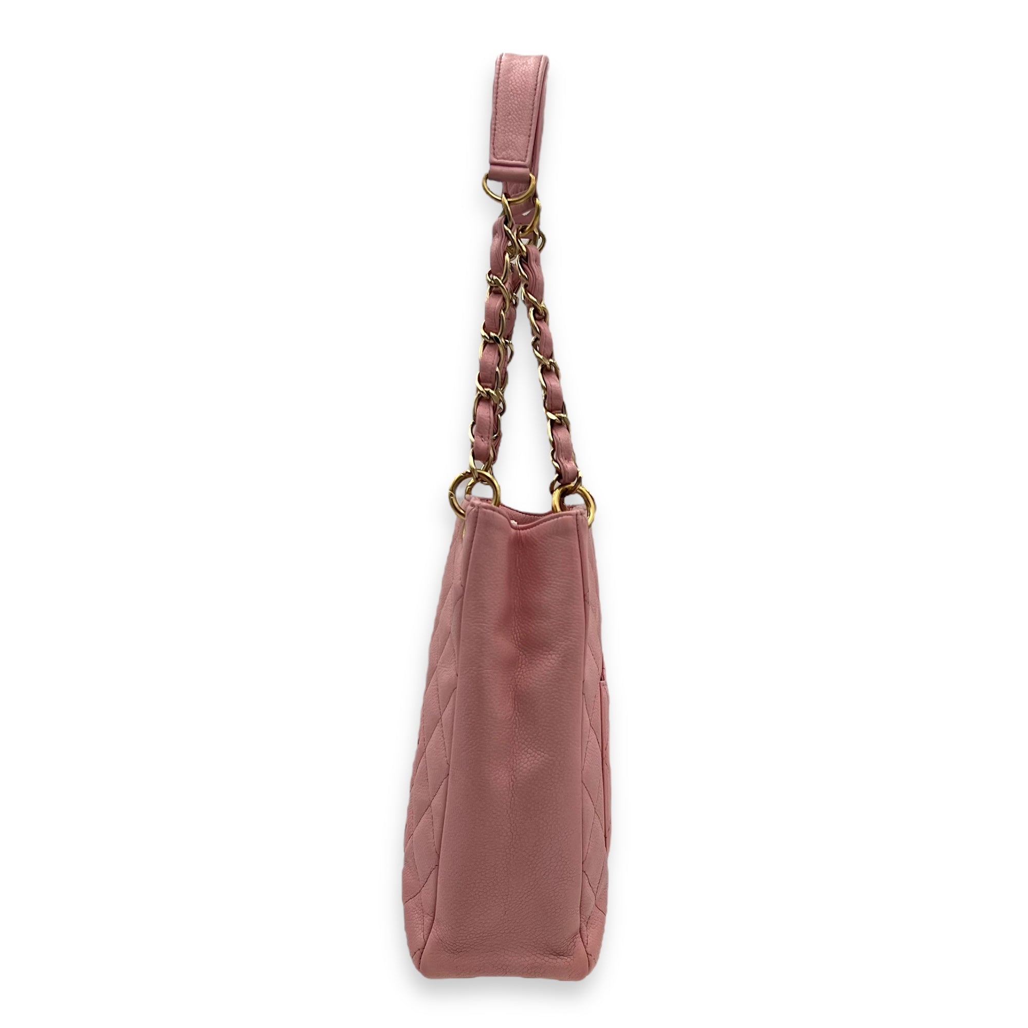 PST Petite Shopping Pink Tote Bag in Caviar Leather, Gold hardware - Image 5