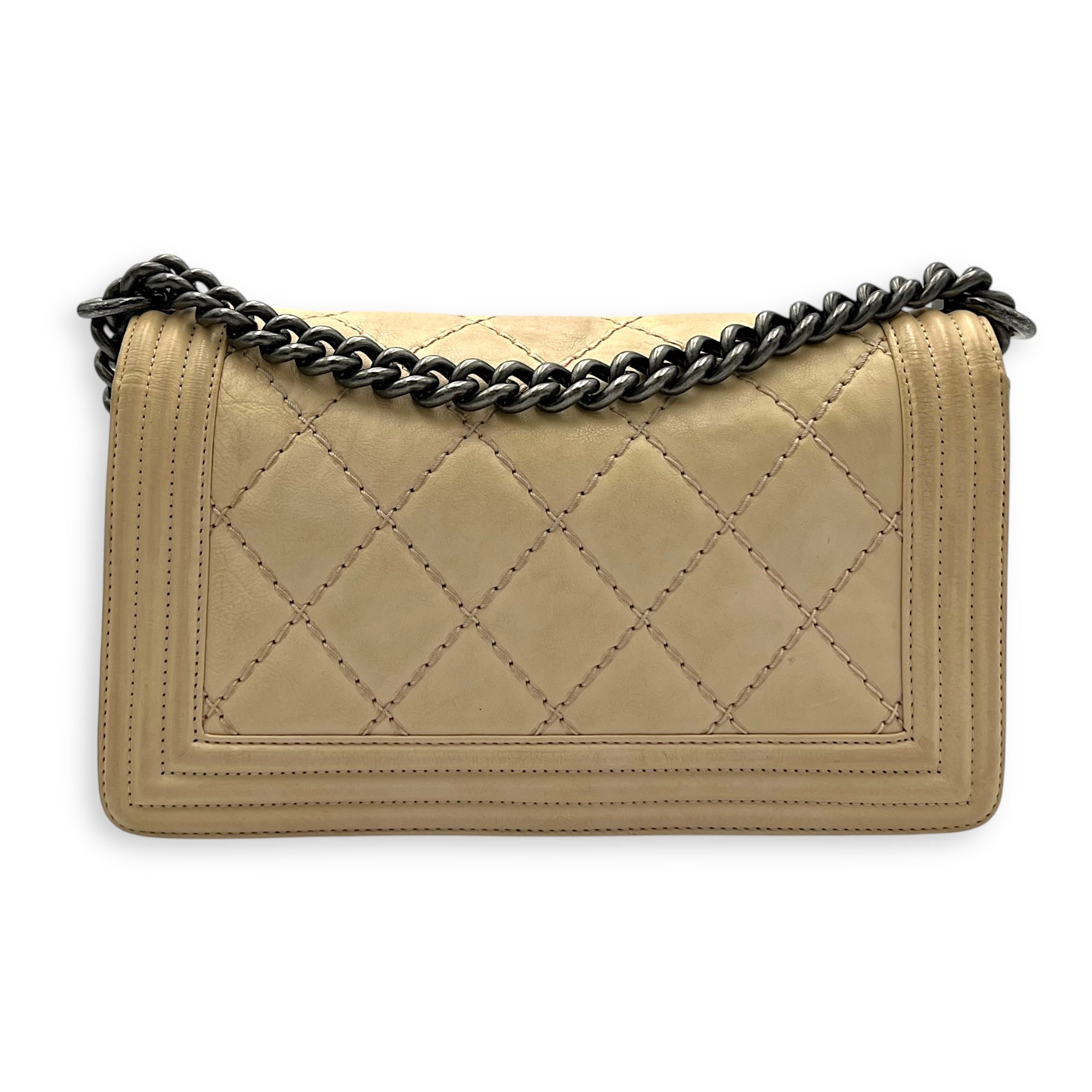 Boy Crossbody Bag Medium Beige in Calfskin, Silver hardware - Image 3