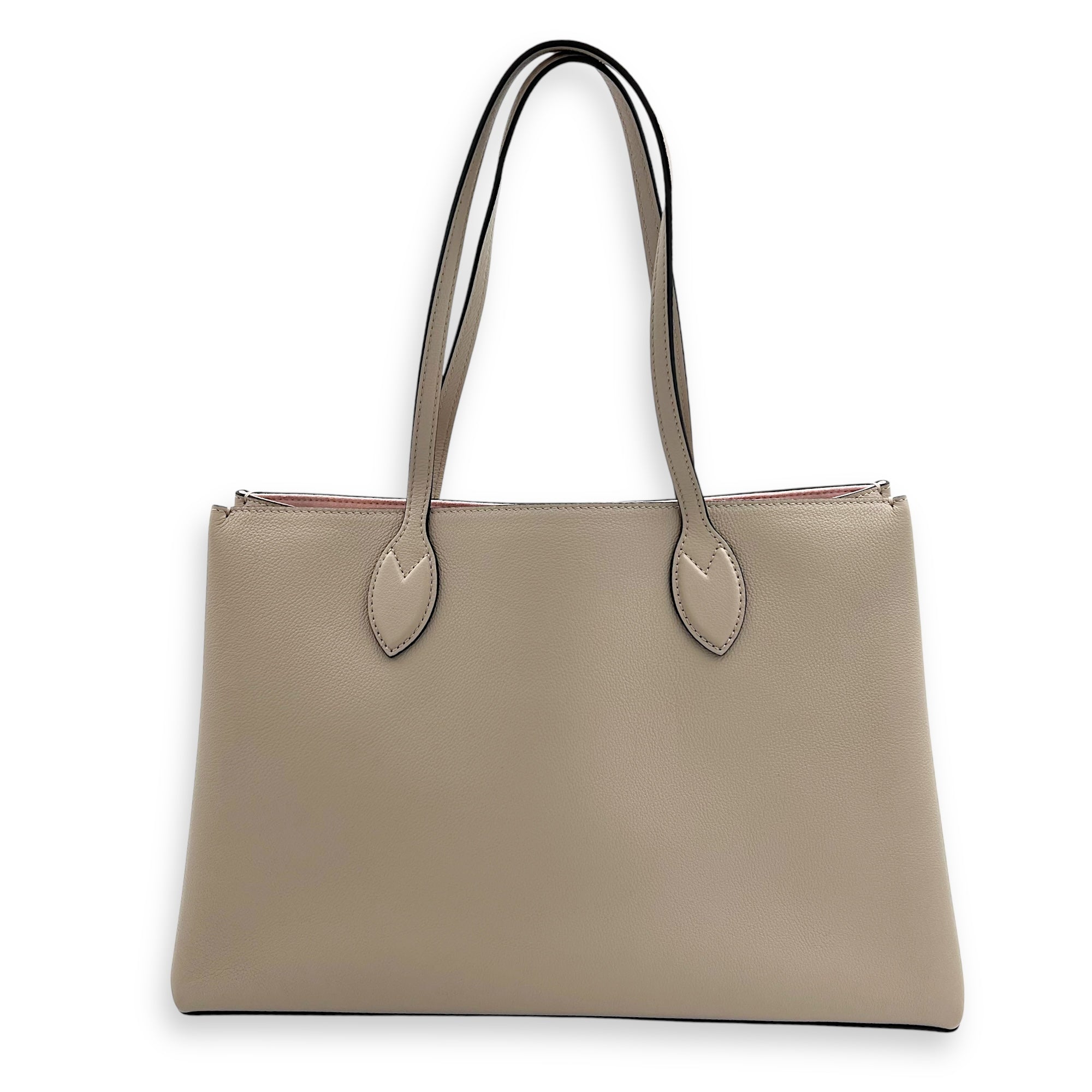 Lock Me Beige Tote Bag in Taurillon Leather, Gold hardware - Image 3