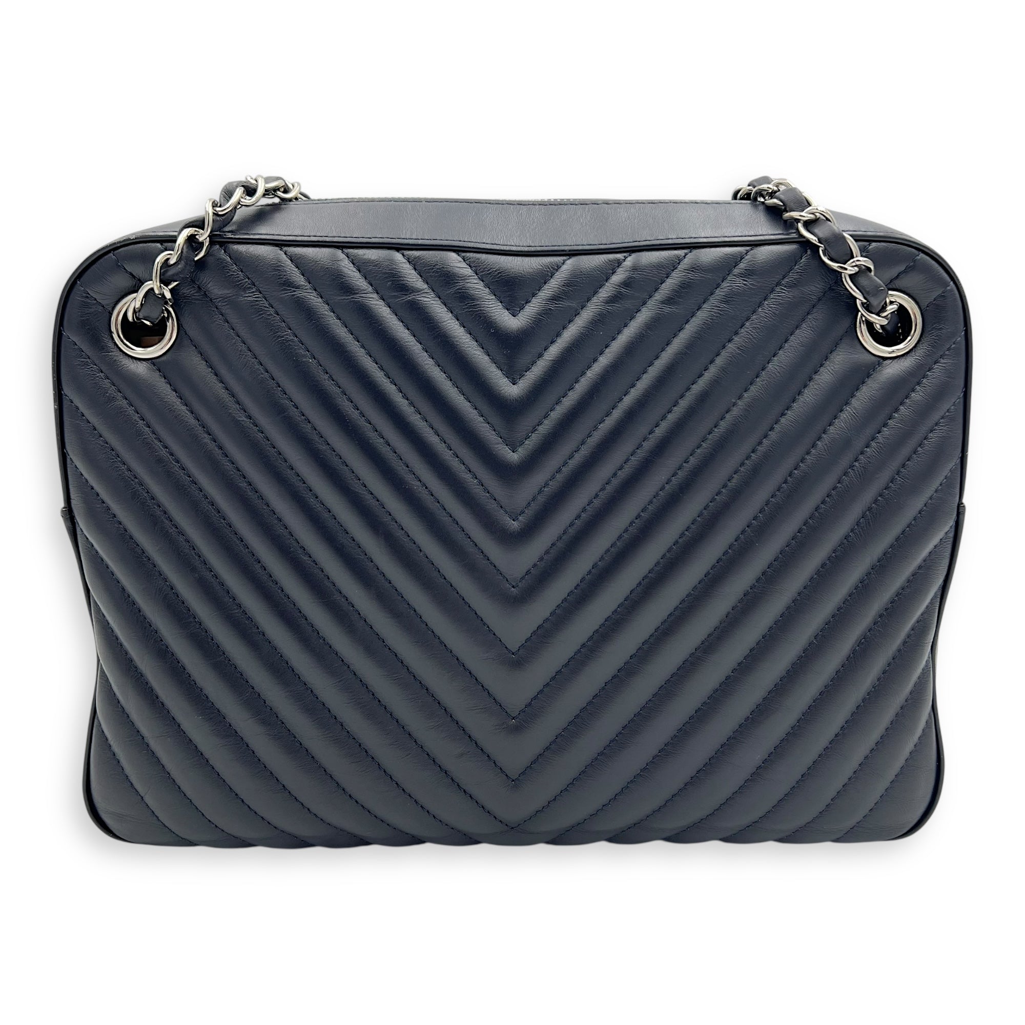 Paris Hamburg Double Camera Bag With Flap Navy & Black Shoulder Bag in Calfskin, Silver hardware - Image 3