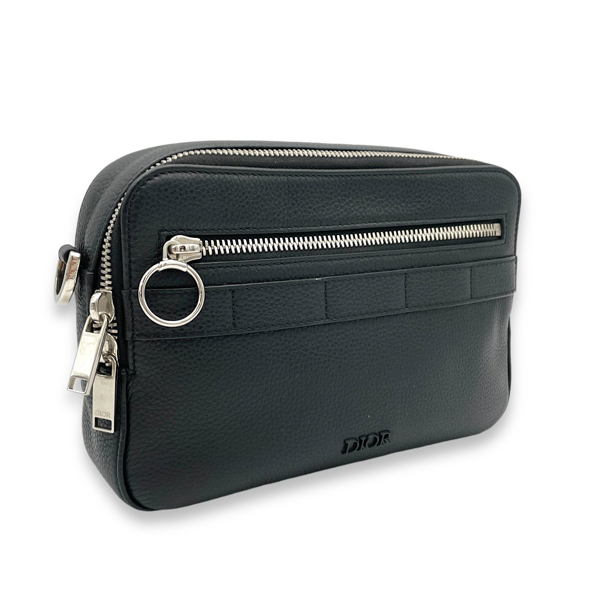 Safari Black Messenger in Calfskin, Silver hardware - Image 4