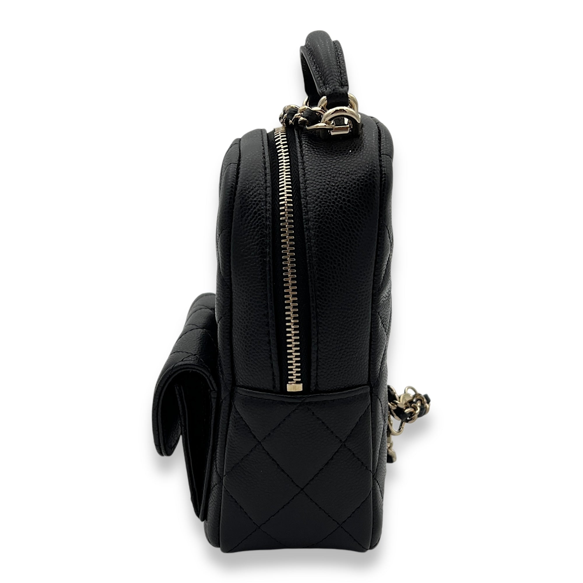 Quilted Backpack Black in Caviar Leather, Light Gold hardware - Image 4