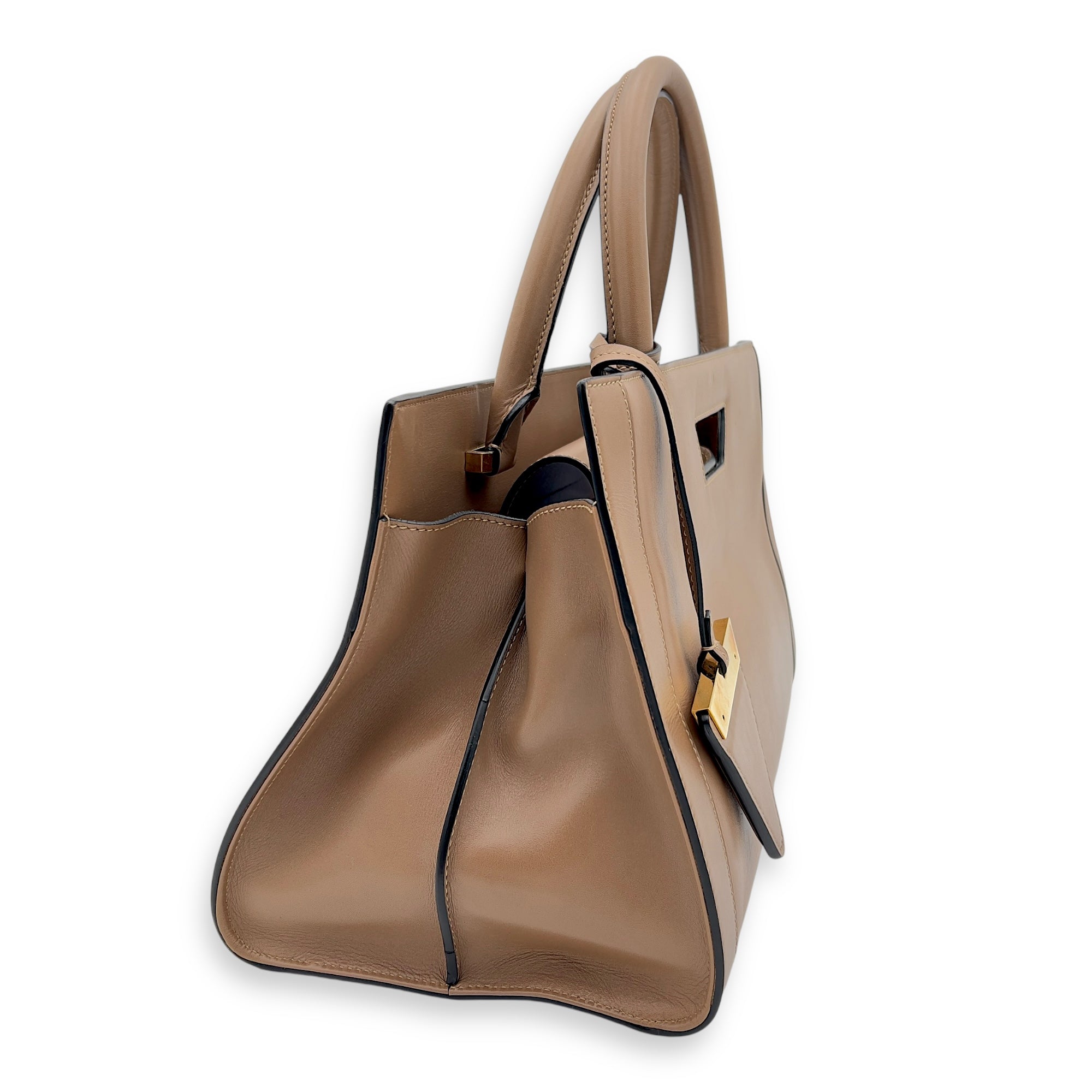 Barcelona Top Handle Bag Brown in Calfskin, Gold hardware - Image 7