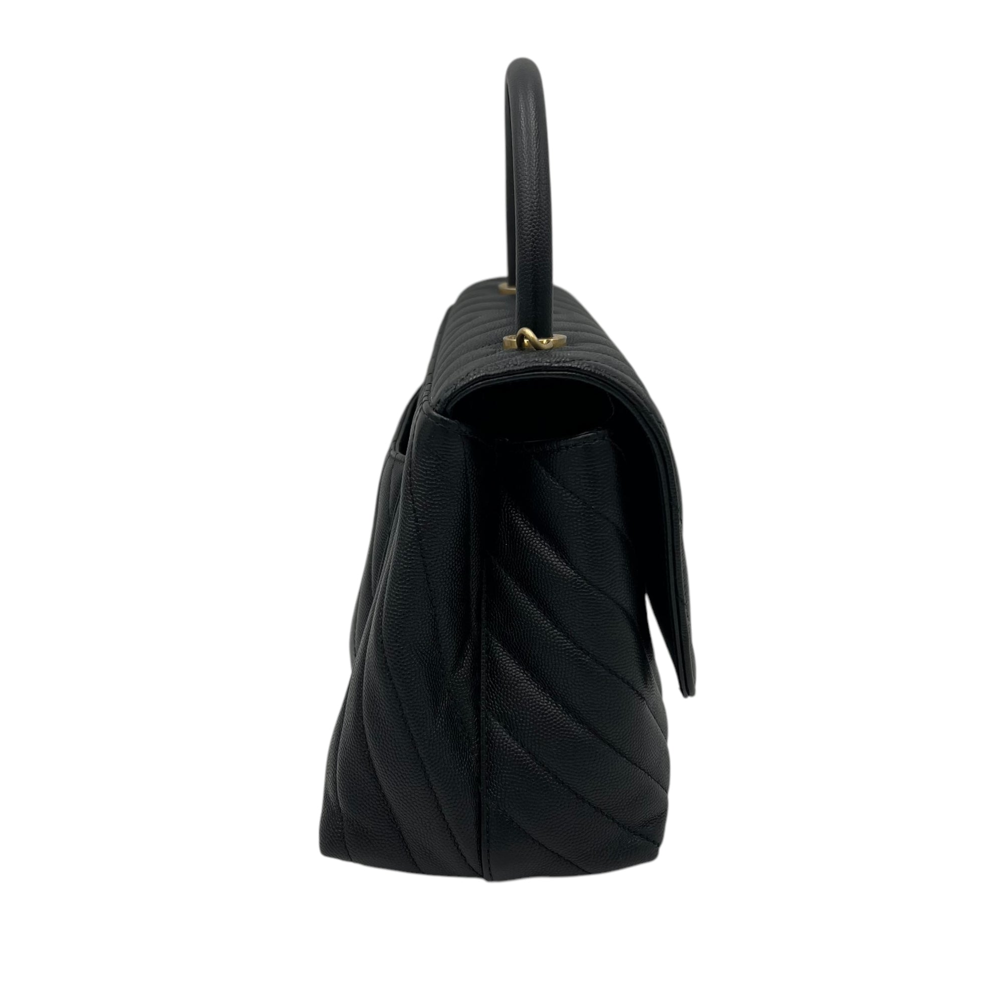 Coco Medium Black Top handle Bag in Caviar Leather, Gold hardware - Image 4