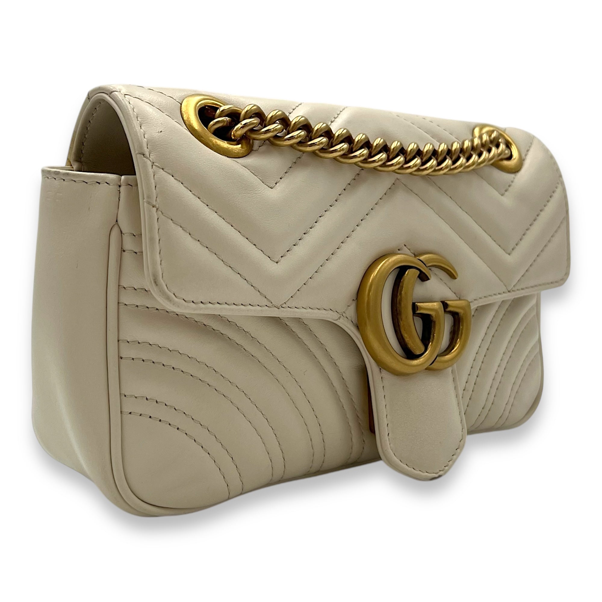 GG Marmont Shoulder Bag Mini White in Calfskin , Brushed Gold Hardware - Image 4