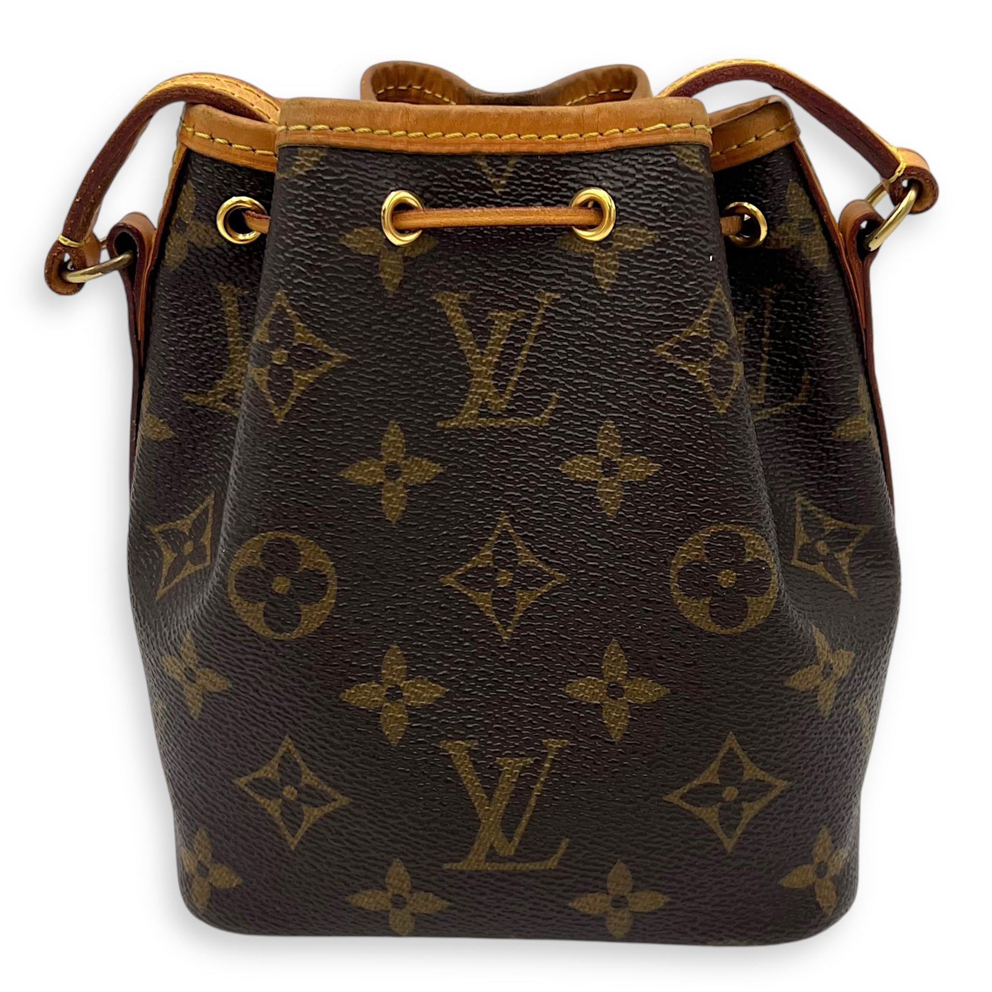 Noe Nano Brown Bucket Bag in Monogram Coated Canvas, Gold hardware - Image 3