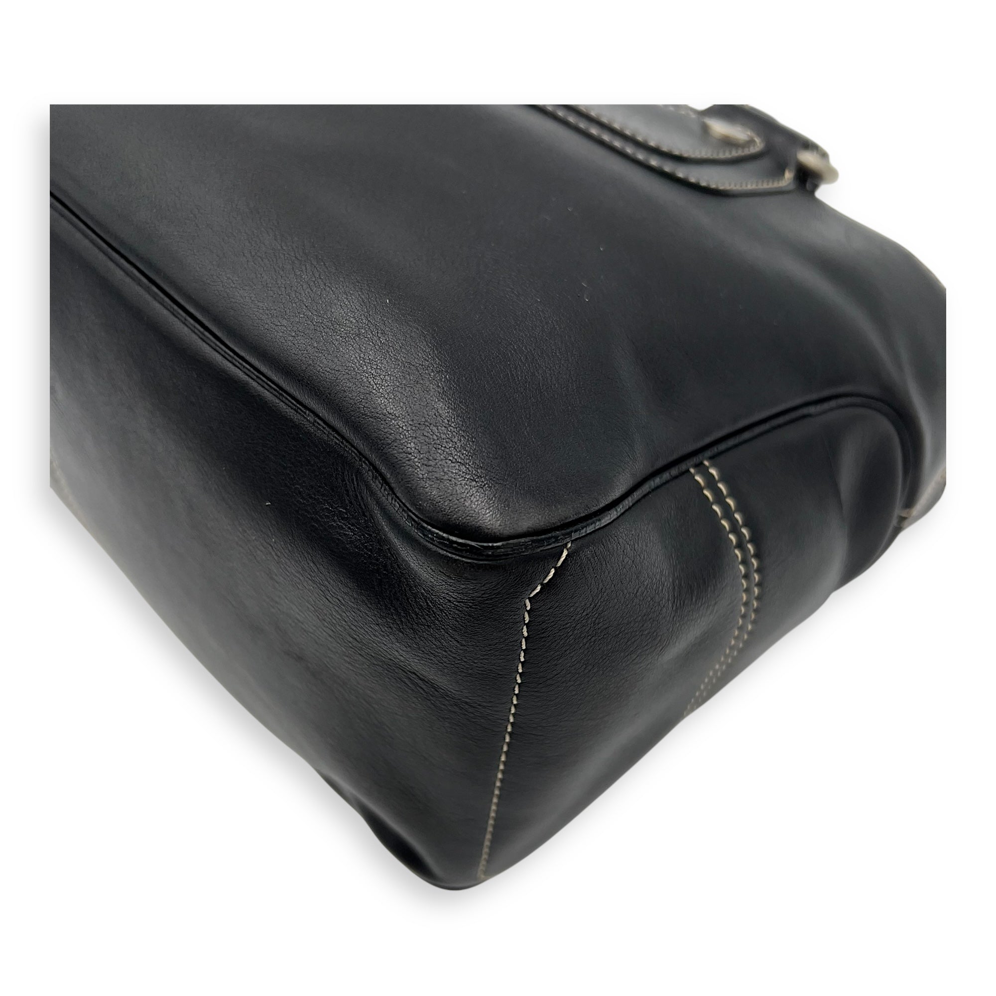 Boogie Black Top Handle Bag in Calfskin, Silver hardware - Image 13