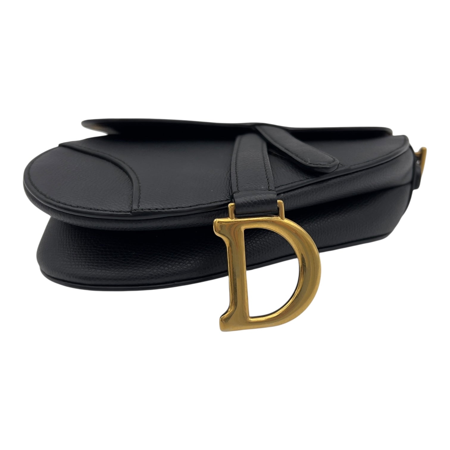 Saddle with Strap Mini Black Crossbody Bag in Calfskin, Brushed Gold hardware - Image 6