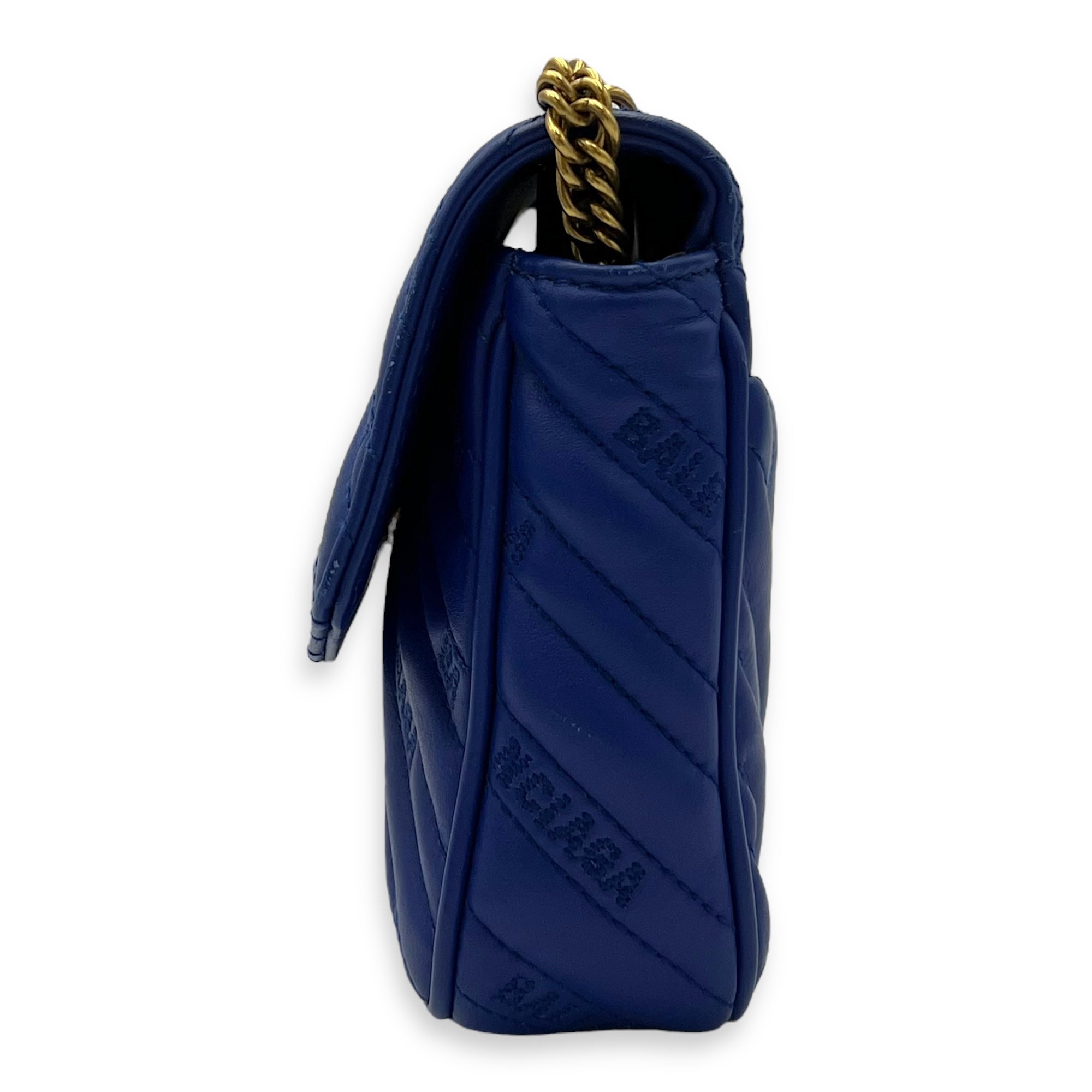 Logo Blue Crossbody Bag in Calfskin, Gold hardware - Image 4