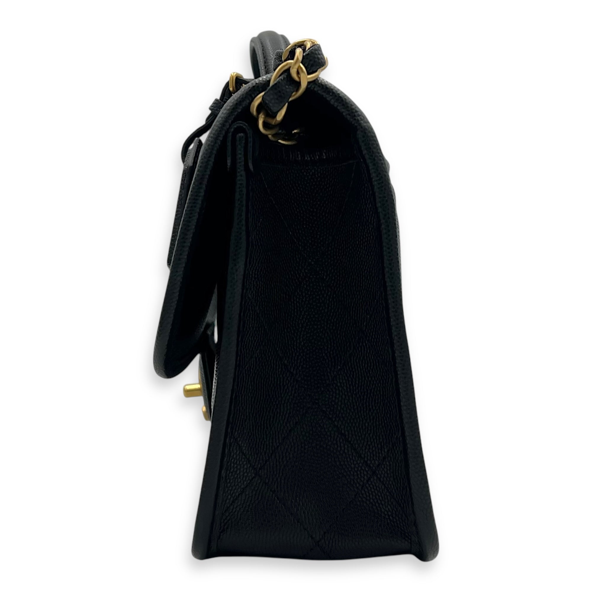 CC Quilted Top Handle Bag Black in Calfskin, Gold hardware - Image 4