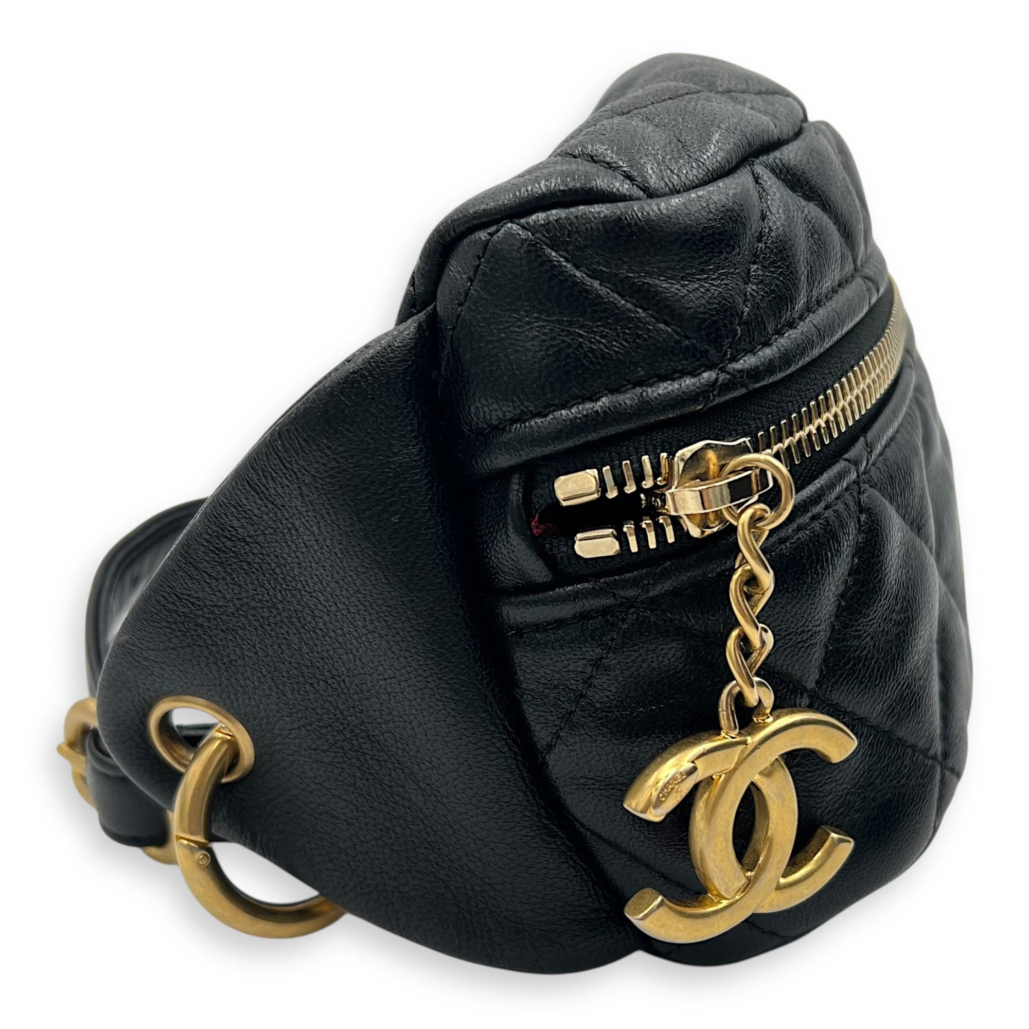 CC Quilted Belt Bag Black in Calfskin, Gold hardware - Image 6