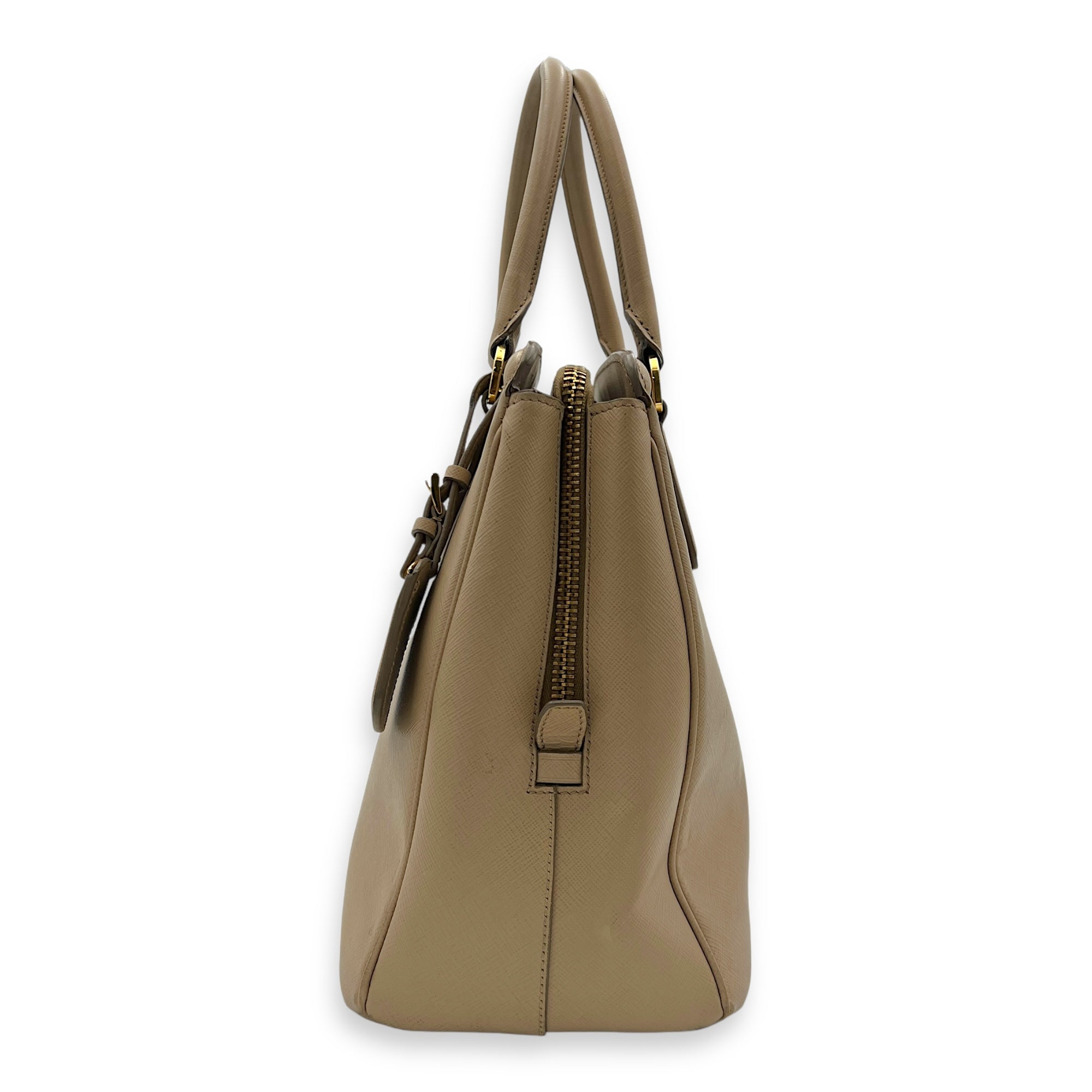 Triangle Top Handle Bag Beige in Calfskin, Gold hardware - Image 5