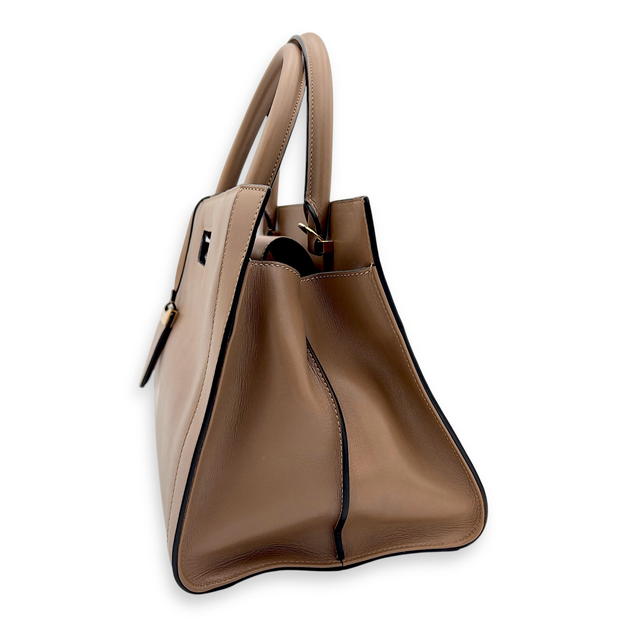 Barcelona Top Handle Bag Brown in Calfskin, Gold hardware - Image 6