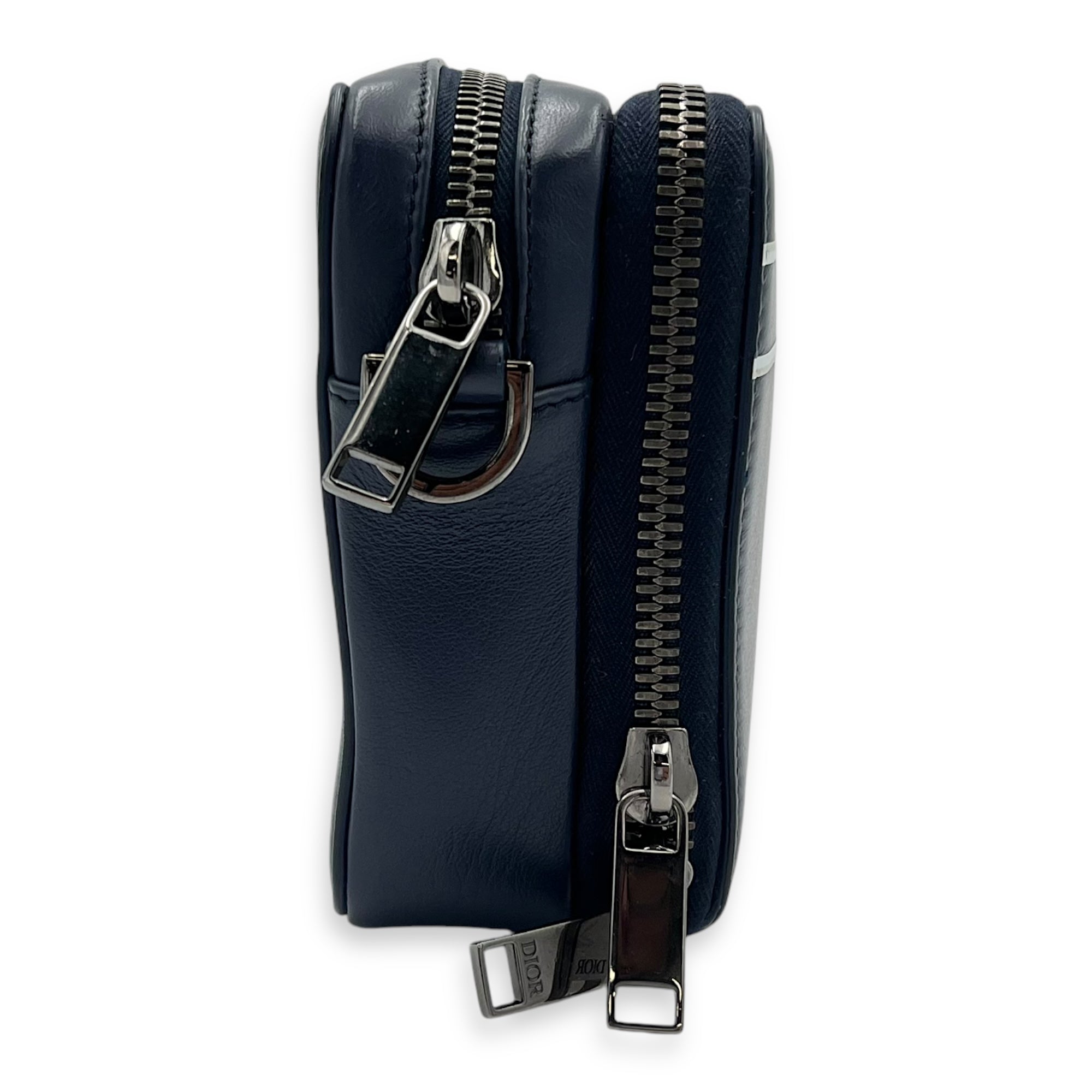 x Descente Double Zip Blue Crossbody Bag in Calfskin, Silver hardware - Image 5