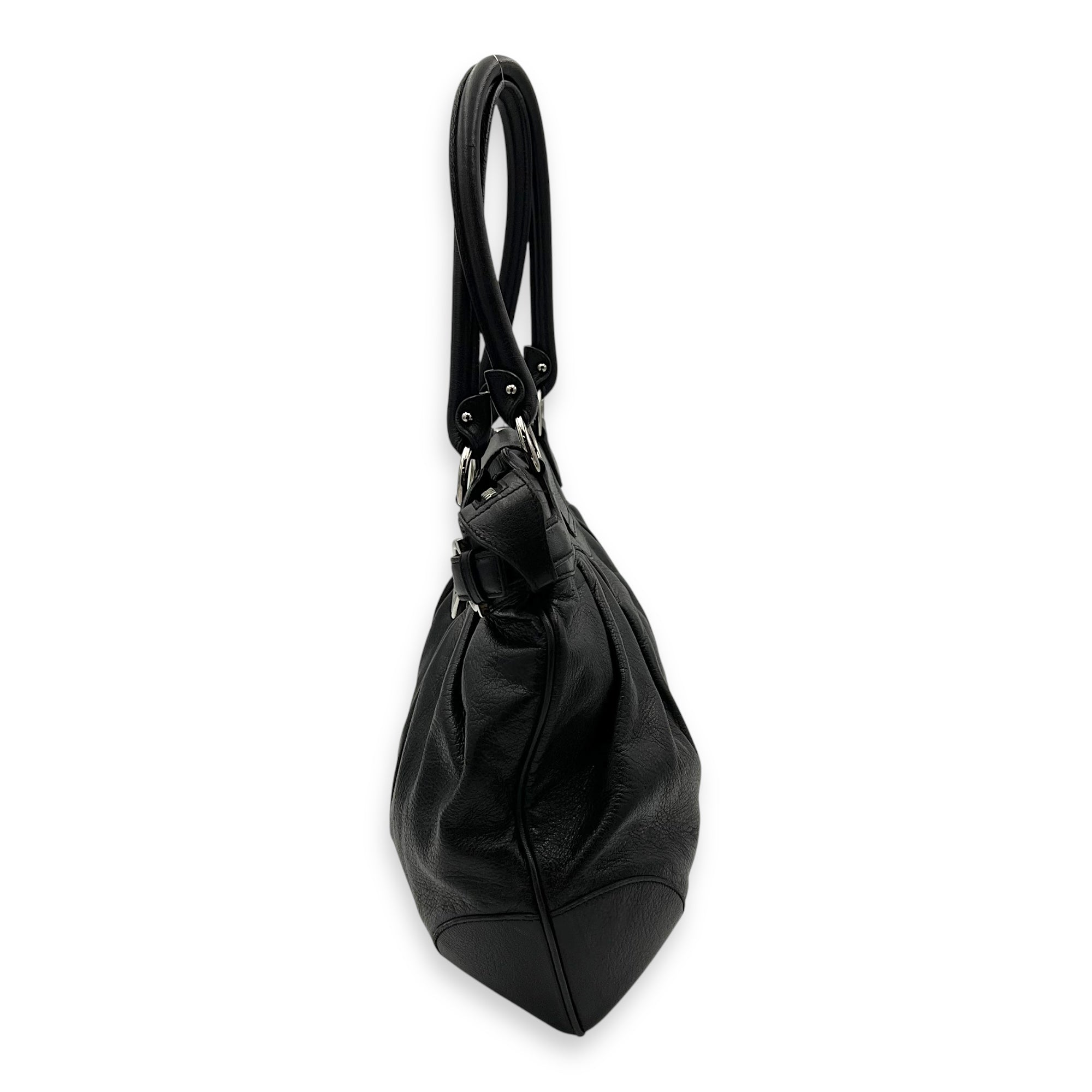 Gancini Black Tote Bag in Calfskin, Silver hardware - Image 5