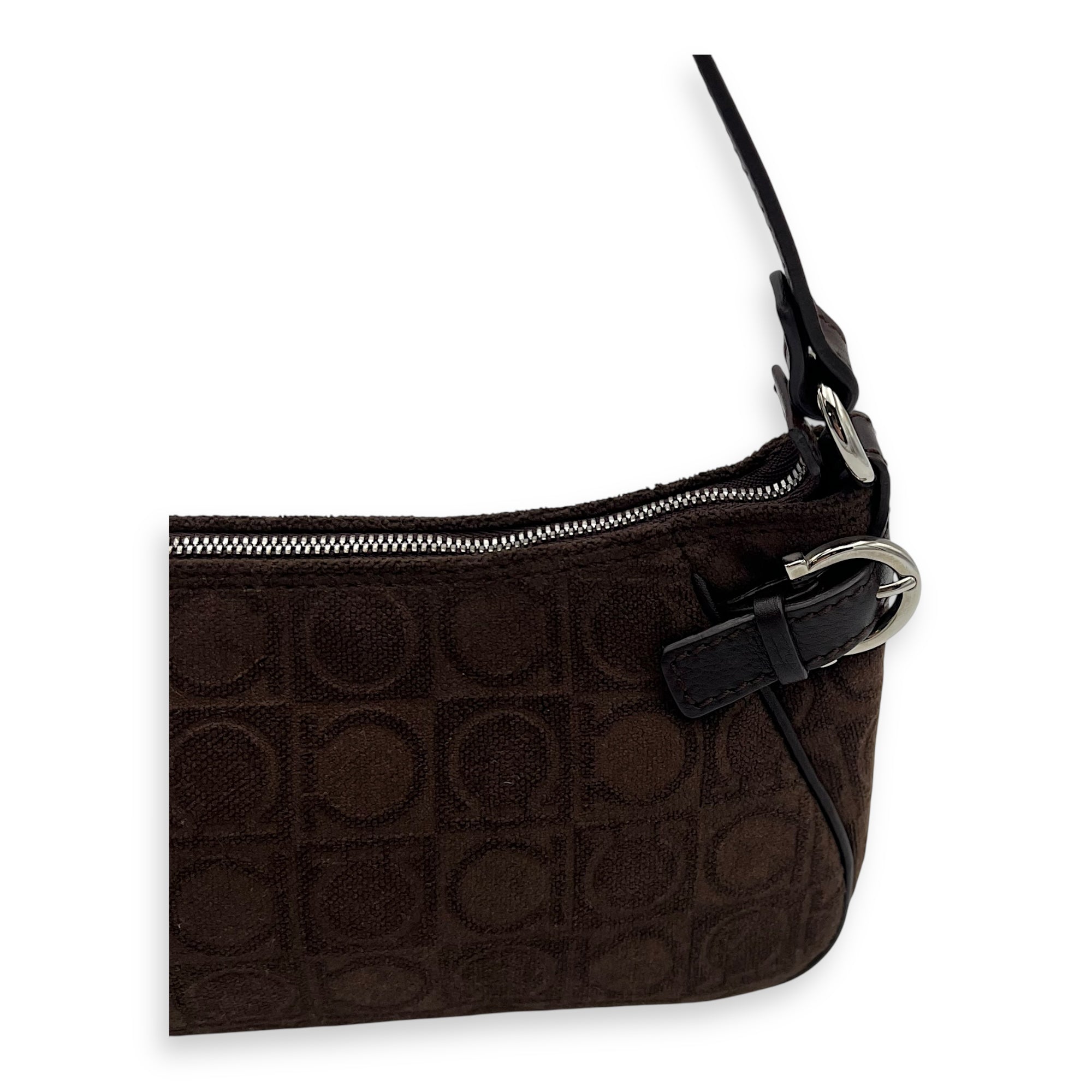 Gancini Brown Shoulder Bag in Fabric, Silver hardware - Image 9