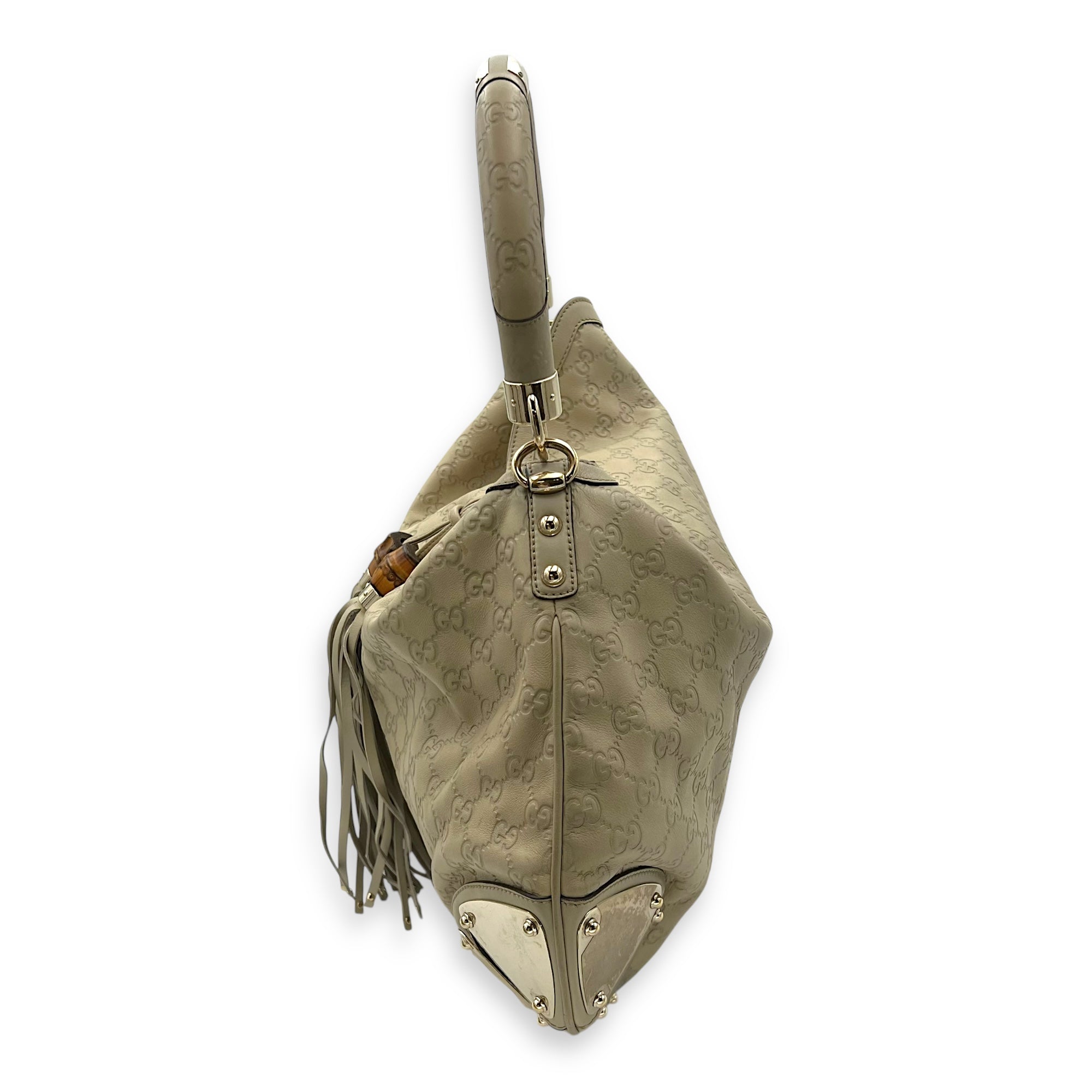 Babouska Indy White Top Handle Bag in Guccissima Leather, Gold hardware - Image 5