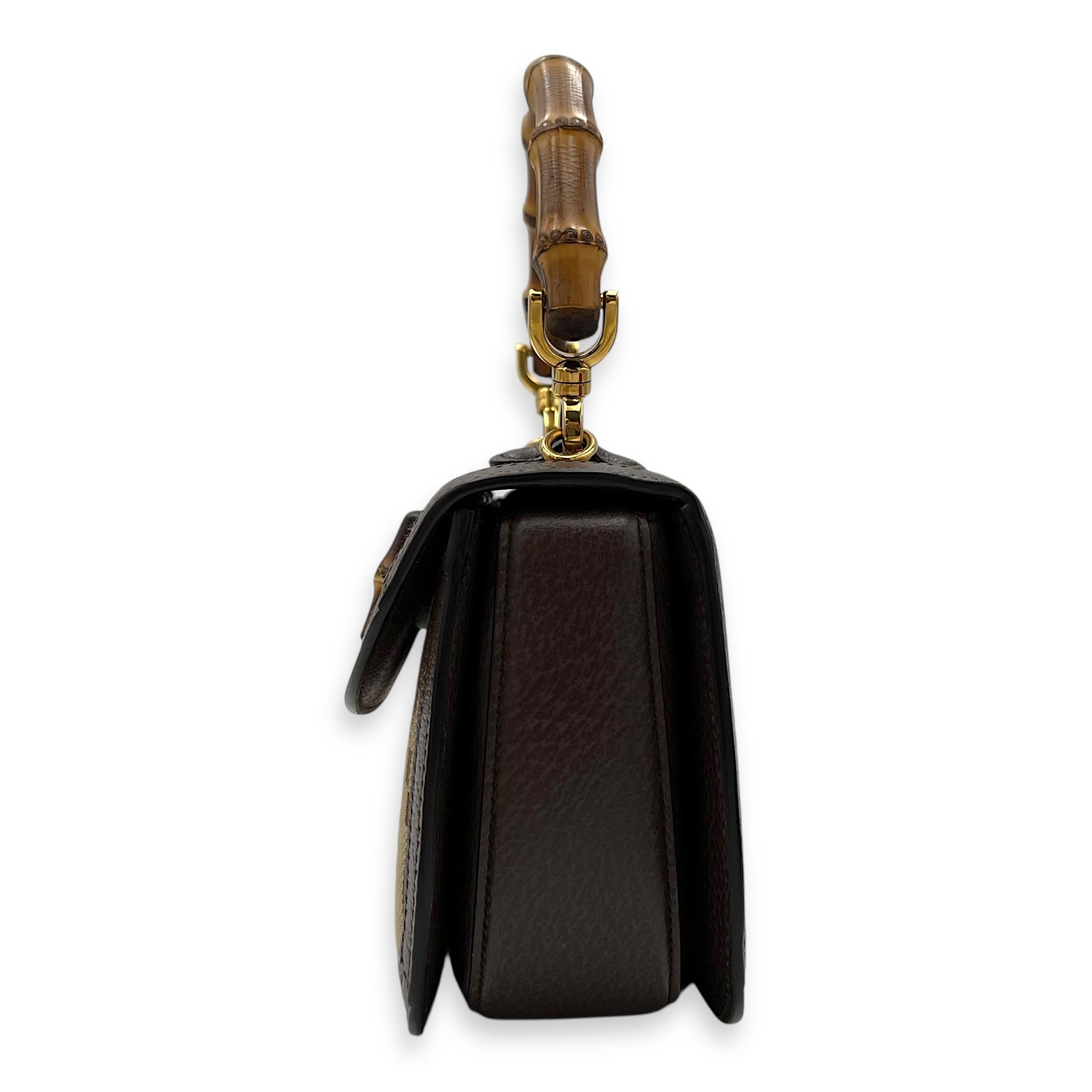 Bamboo Top Handle Bag Brown in Canvas, Gold hardware - Image 5